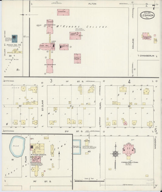 Sanborn Fire Insurance Map from Lebanon, Saint Clair County, Illinois (1914), Sheet #0007 - Historic Sanborn Fire Insurance Map Print, vintage old map wall art, antique decor, genealogy gift, Illinois Illinois map