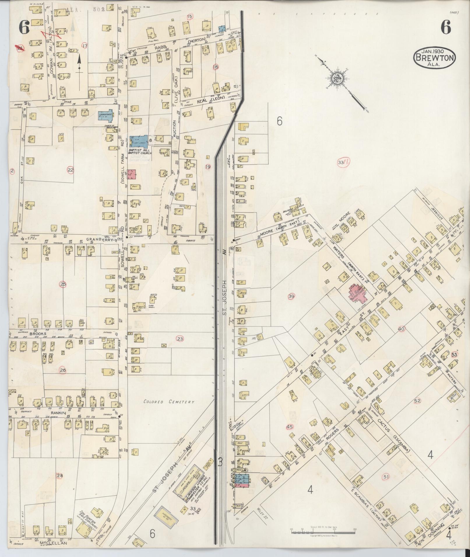 Sanborn Fire Insurance Map from Brewton, Escambia County, Alabama (1949), Sheet #0006 - Historic Sanborn Fire Insurance Map Print, vintage old map wall art, antique decor, genealogy gift, Alabama Alabama map