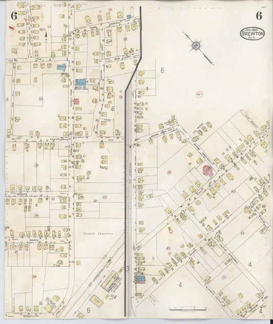 Sanborn Fire Insurance Map from Brewton, Escambia County, Alabama (1949), Sheet #0006 - Historic Sanborn Fire Insurance Map Print, vintage old map wall art, antique decor, genealogy gift, Alabama Alabama map