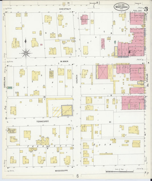 Sanborn Fire Insurance Map from Marianna, Lee County, Arkansas (1908), Sheet #0003 - Historic Sanborn Fire Insurance Map Print, vintage old map wall art, antique decor, genealogy gift, Arkansas Arkansas map