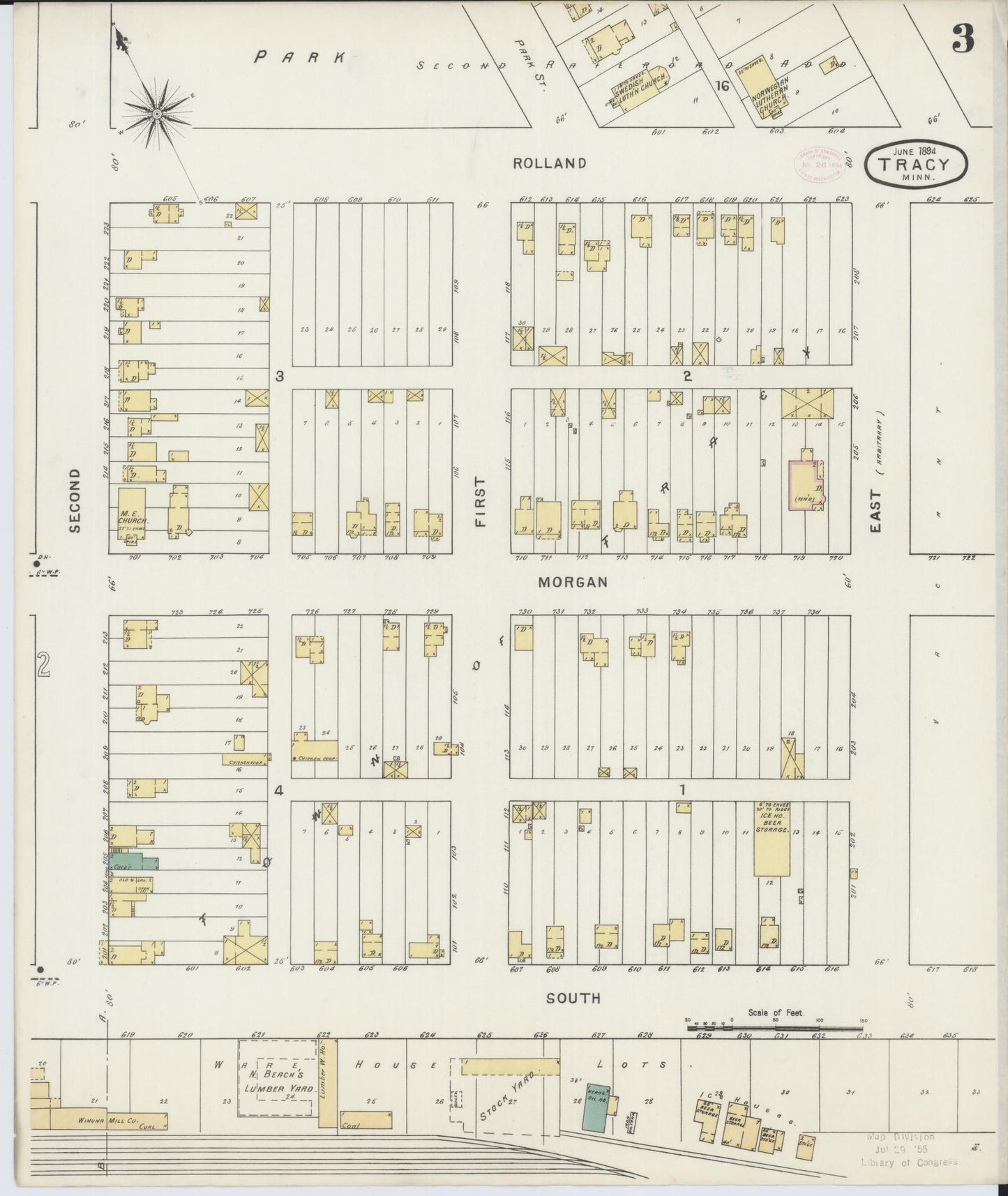Sanborn Fire Insurance Map from Tracy, Lyon County, Minnesota (1894), Sheet #0003 - Complete Map Set gallery image, historic Sanborn map, vintage wall art, Minnesota Minnesota