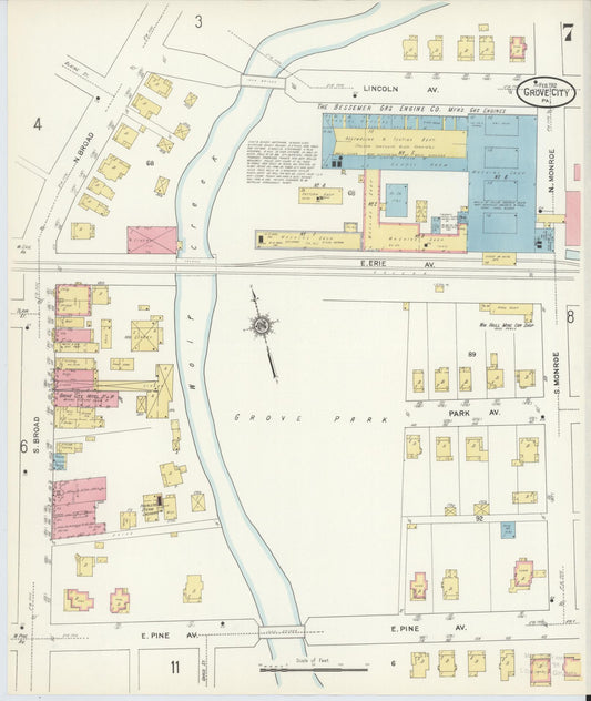 Sanborn Fire Insurance Map from Grove City, Mercer County, Pennsylvania (1912), Sheet #0007 - Historic Sanborn Fire Insurance Map Print, vintage old map wall art, antique decor, genealogy gift, Pennsylvania Pennsylvania map