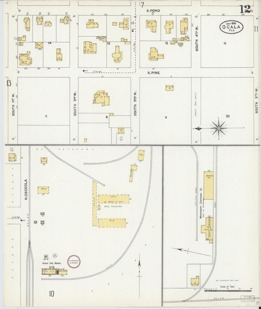 Sanborn Fire Insurance Map from Ocala, Marion County, Florida (1906), Sheet #0012 - Historic Sanborn Fire Insurance Map Print, vintage old map wall art, antique decor, genealogy gift, Florida Florida map
