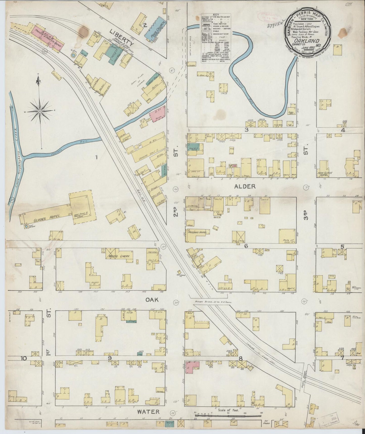 Sanborn Fire Insurance Map from Oakland, Garrett County, Maryland. (1892) – Historic Sanborn Fire Insurance Map Print