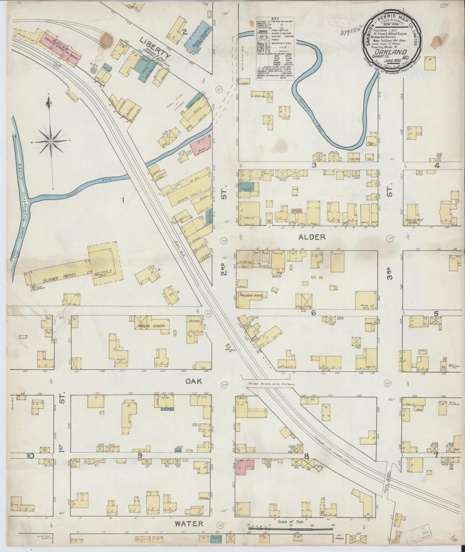 Sanborn Fire Insurance Map from Oakland, Garrett County, Maryland. (1892) – Historic Sanborn Fire Insurance Map Print