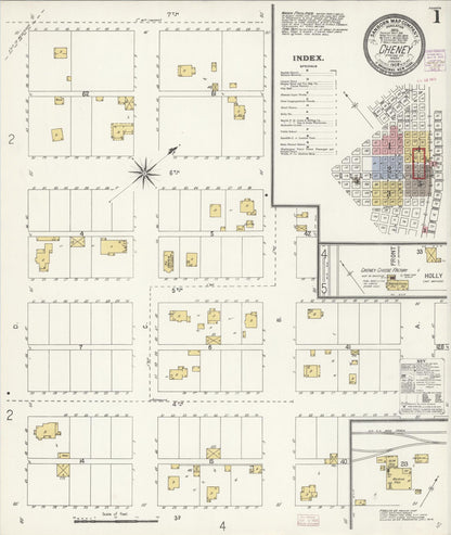 Sanborn Fire Insurance Map from Cheney, Spokane County, Washington (1908), Sheet #0001 - Complete Map Set gallery image, historic Sanborn map, vintage wall art, Washington Washington