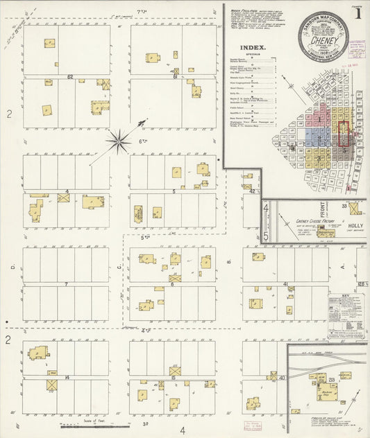 Sanborn Fire Insurance Map from Cheney, Spokane County, Washington (1908), Sheet #0001 - Complete Map Set gallery image, historic Sanborn map, vintage wall art, Washington Washington