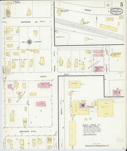Sanborn Fire Insurance Map from Geneseo, Henry County, Illinois (1909), Sheet #0005 - Historic Sanborn Fire Insurance Map Print, vintage old map wall art, antique decor, genealogy gift, Illinois Illinois map