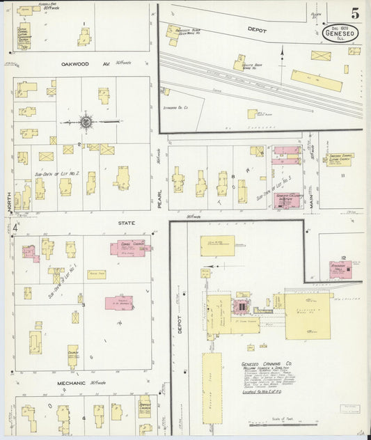 Sanborn Fire Insurance Map from Geneseo, Henry County, Illinois (1909), Sheet #0005 - Historic Sanborn Fire Insurance Map Print, vintage old map wall art, antique decor, genealogy gift, Illinois Illinois map