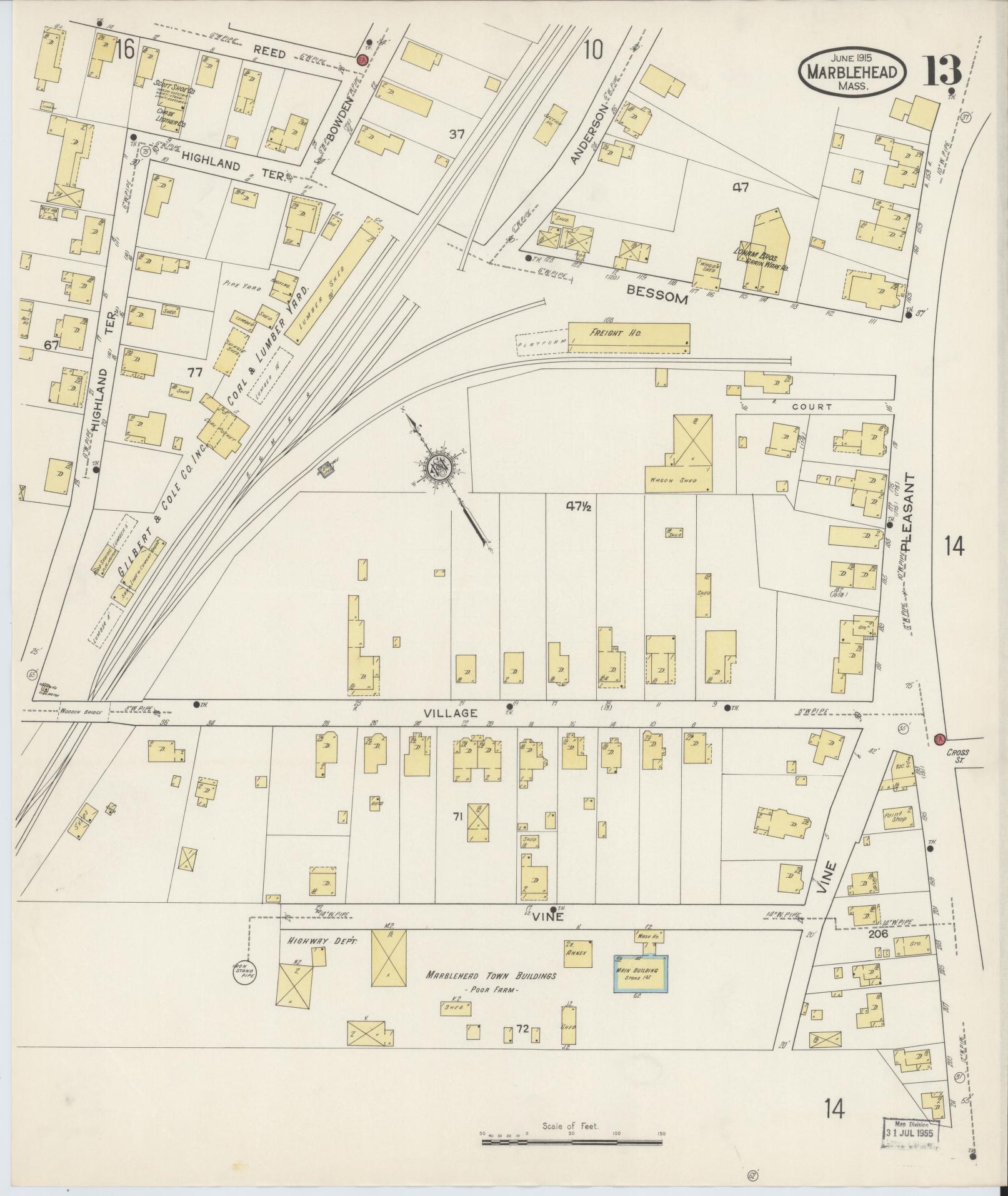 Sanborn Fire Insurance Map from Marblehead, Essex County, Massachusetts (1915), Sheet #0013 - Complete Map Set gallery image, historic Sanborn map, vintage wall art, Massachusetts Massachusetts