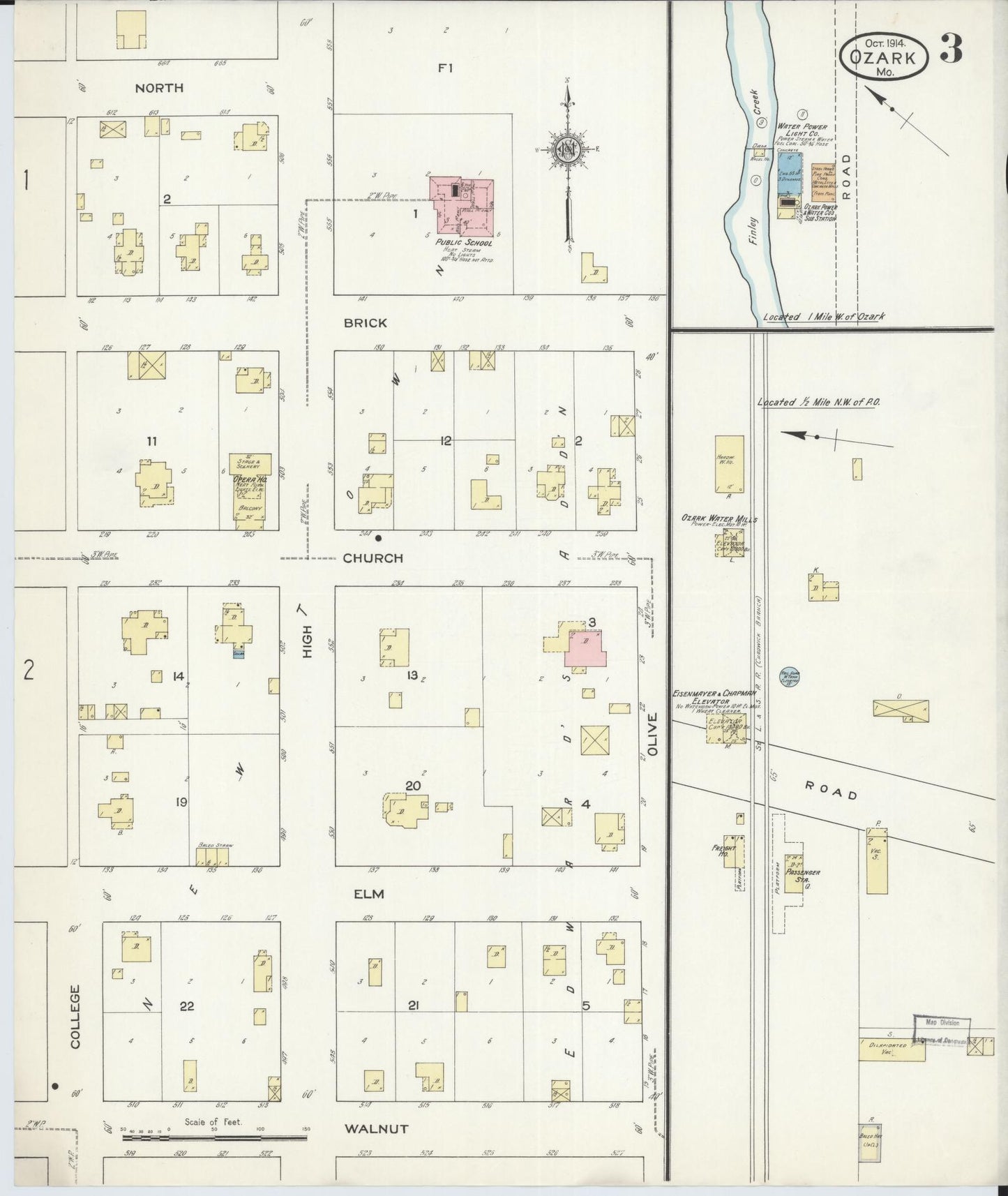 Sanborn Fire Insurance Map from Ozark, Christian County, Missouri (1914), Sheet #0003 - Historic Sanborn Fire Insurance Map Print, vintage old map wall art, antique decor, genealogy gift, Missouri Missouri map