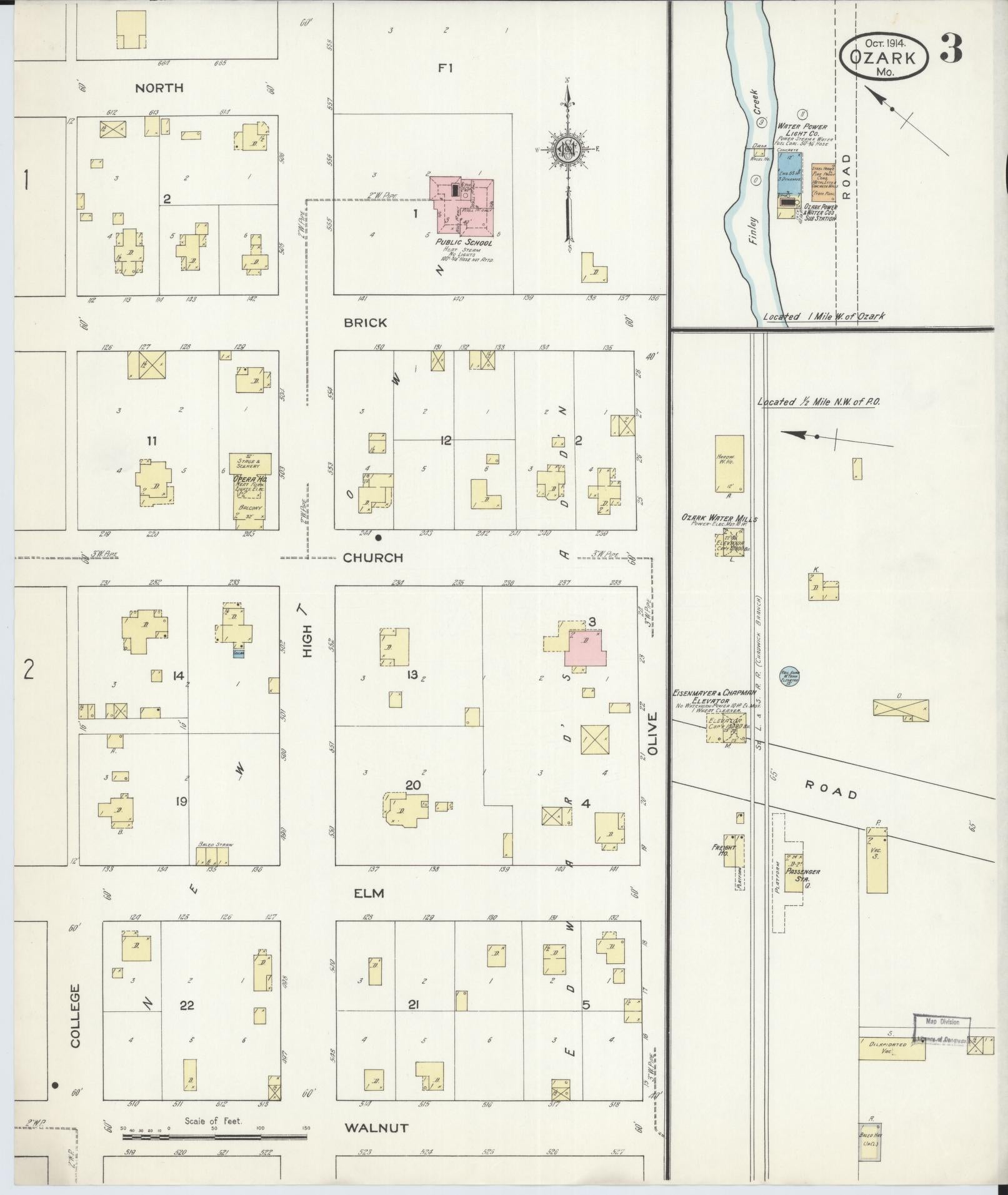 Sanborn Fire Insurance Map from Ozark, Christian County, Missouri (1914), Sheet #0003 - Historic Sanborn Fire Insurance Map Print, vintage old map wall art, antique decor, genealogy gift, Missouri Missouri map