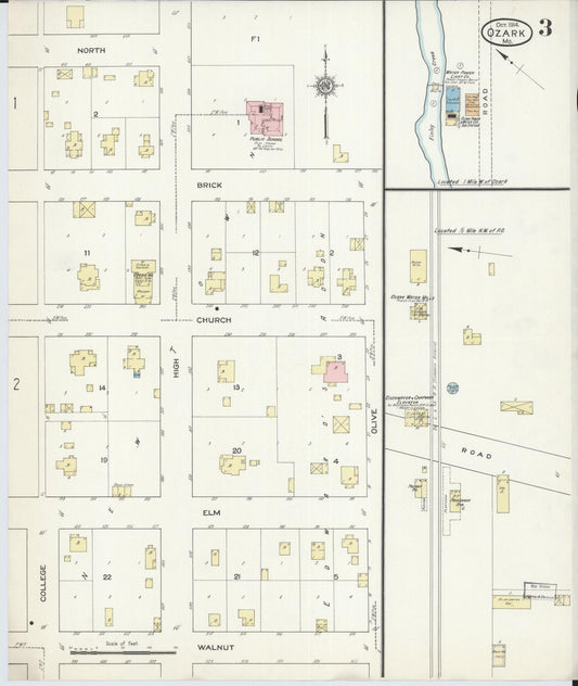 Sanborn Fire Insurance Map from Ozark, Christian County, Missouri (1914), Sheet #0003 - Historic Sanborn Fire Insurance Map Print, vintage old map wall art, antique decor, genealogy gift, Missouri Missouri map