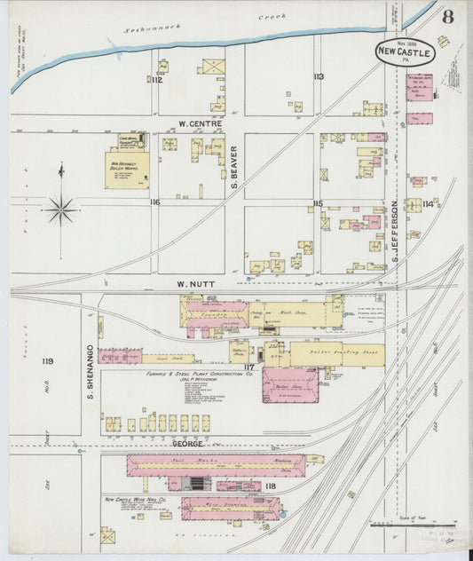 Sanborn Fire Insurance Map from New Castle, Lawrence County, Pennsylvania (1888), Sheet #0008 - Historic Sanborn Fire Insurance Map Print, vintage old map wall art, antique decor, genealogy gift, Pennsylvania Pennsylvania map