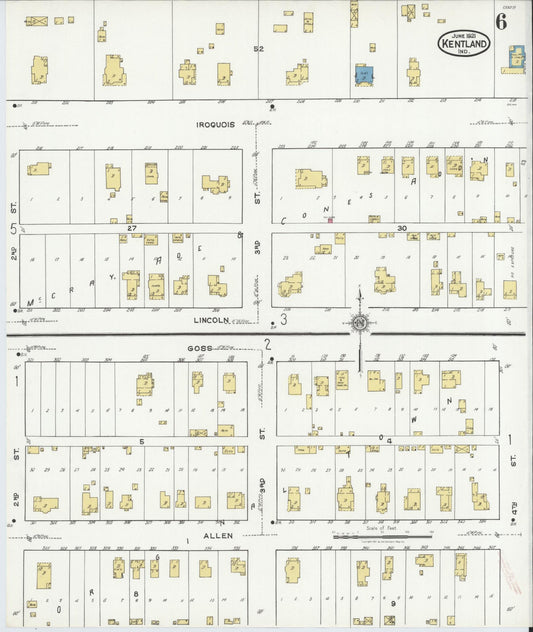 Sanborn Fire Insurance Map from Kentland, Newton County, Indiana (1921), Sheet #0006 - Historic Sanborn Fire Insurance Map Print, vintage old map wall art, antique decor, genealogy gift, Indiana Indiana map