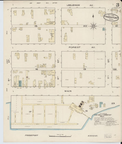 Sanborn Fire Insurance Map from Frankfort, Benzie County, Michigan (1885), Sheet #0003 - Complete Map Set gallery image, historic Sanborn map, vintage wall art, Michigan Michigan