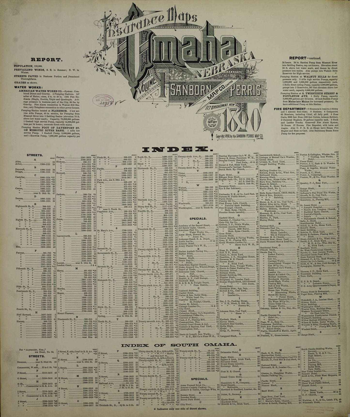 Sanborn Fire Insurance Map from Omaha, Douglas And Sarpy County, Nebraska (1890), Sheet #0001 - Complete Map Set gallery image, historic Sanborn map, vintage wall art, Nebraska Nebraska