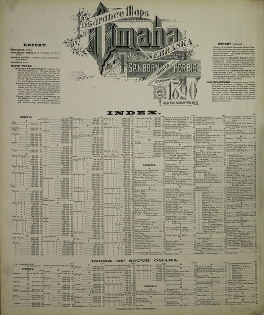Sanborn Fire Insurance Map from Omaha, Douglas And Sarpy County, Nebraska (1890), Sheet #0001 - Complete Map Set gallery image, historic Sanborn map, vintage wall art, Nebraska Nebraska
