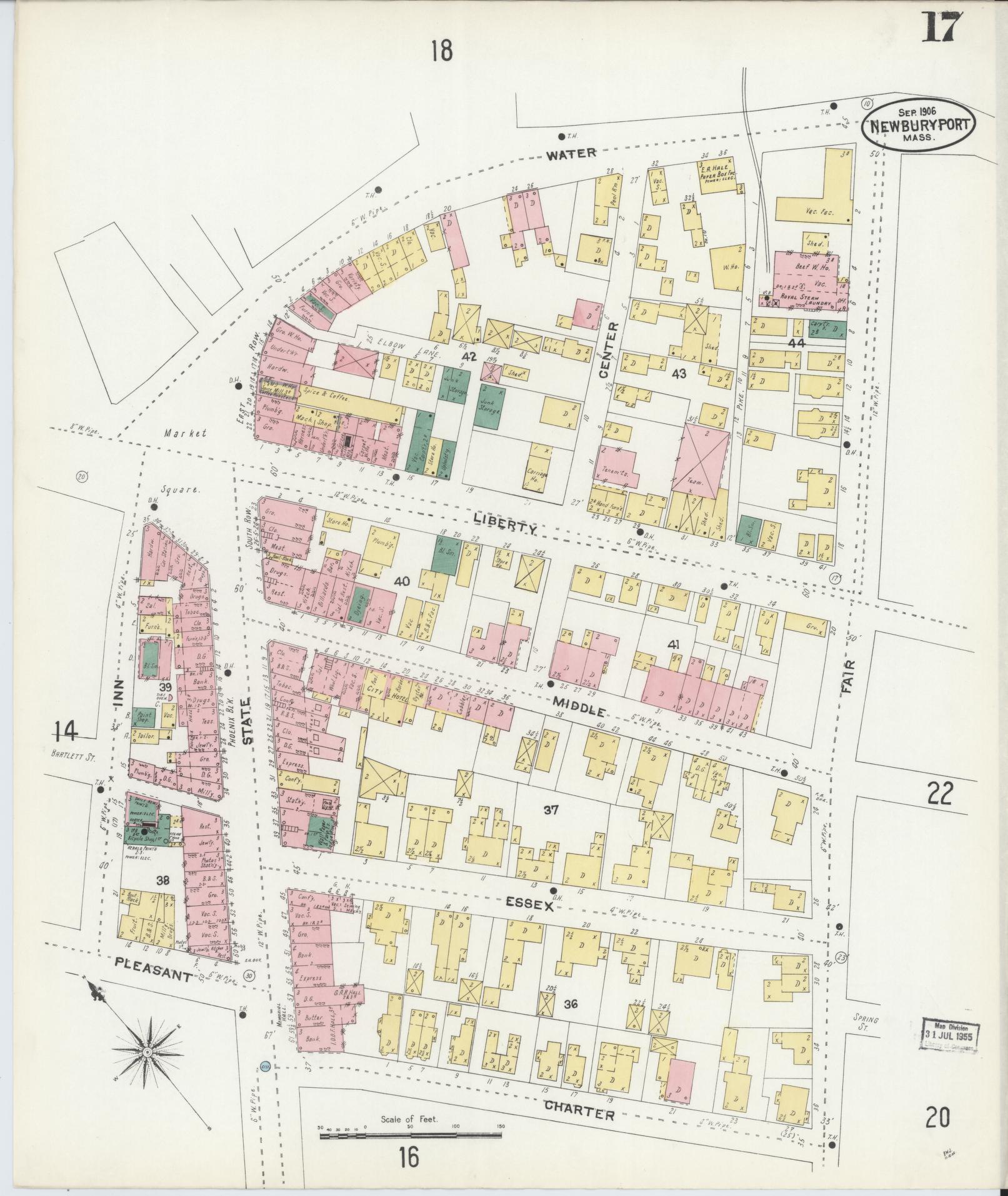 Sanborn Fire Insurance Map from Newburyport, Essex County, Massachusetts (1906), Sheet #0017 - Historic Sanborn Fire Insurance Map Print, vintage old map wall art, antique decor, genealogy gift, Massachusetts Massachusetts map