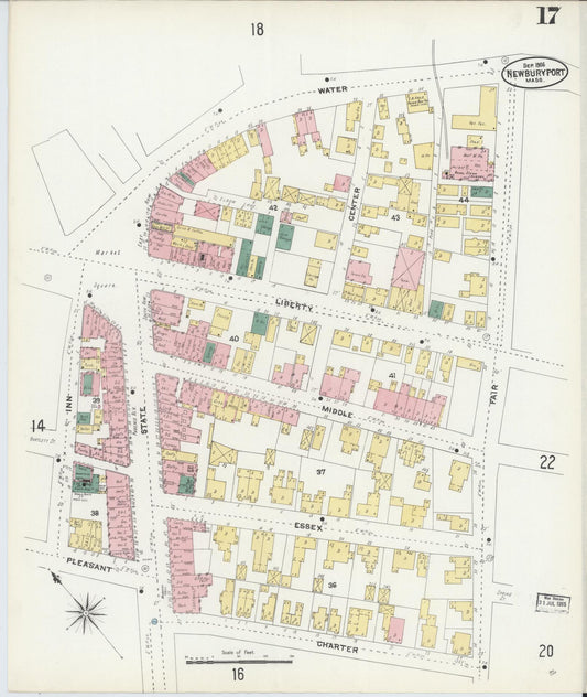 Sanborn Fire Insurance Map from Newburyport, Essex County, Massachusetts (1906), Sheet #0017 - Historic Sanborn Fire Insurance Map Print, vintage old map wall art, antique decor, genealogy gift, Massachusetts Massachusetts map