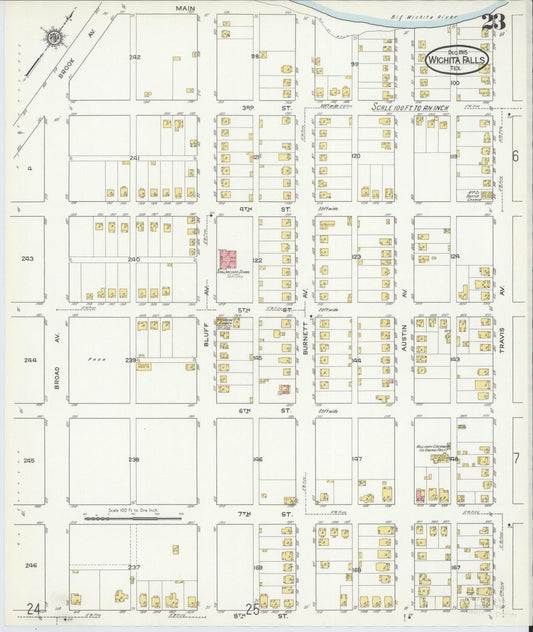 Sanborn Fire Insurance Map from Wichita Falls, Wichita County, Texas (1915), Sheet #0023 - Historic Sanborn Fire Insurance Map Print, vintage old map wall art, antique decor, genealogy gift, Texas Texas map