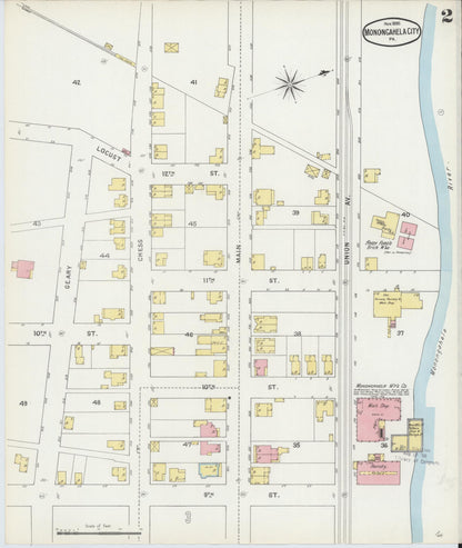Sanborn Fire Insurance Map from Monongahela City, Washington County, Pennsylvania (1895), Sheet #0002 - Complete Map Set gallery image, historic Sanborn map, vintage wall art, Pennsylvania Pennsylvania