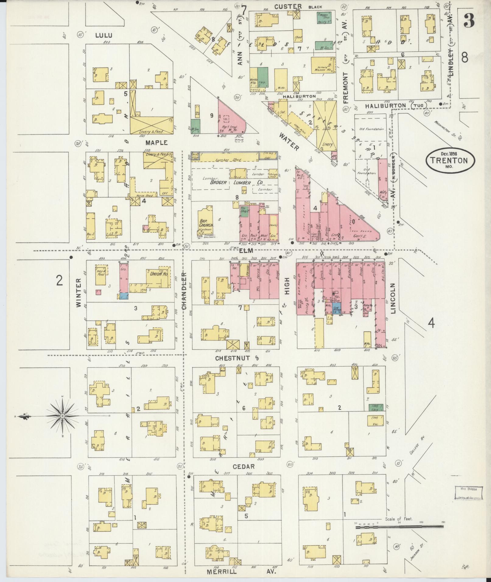 Sanborn Fire Insurance Map from Trenton, Grundy County, Missouri (1898), Sheet #0003 - Historic Sanborn Fire Insurance Map Print, vintage old map wall art, antique decor, genealogy gift, Missouri Missouri map