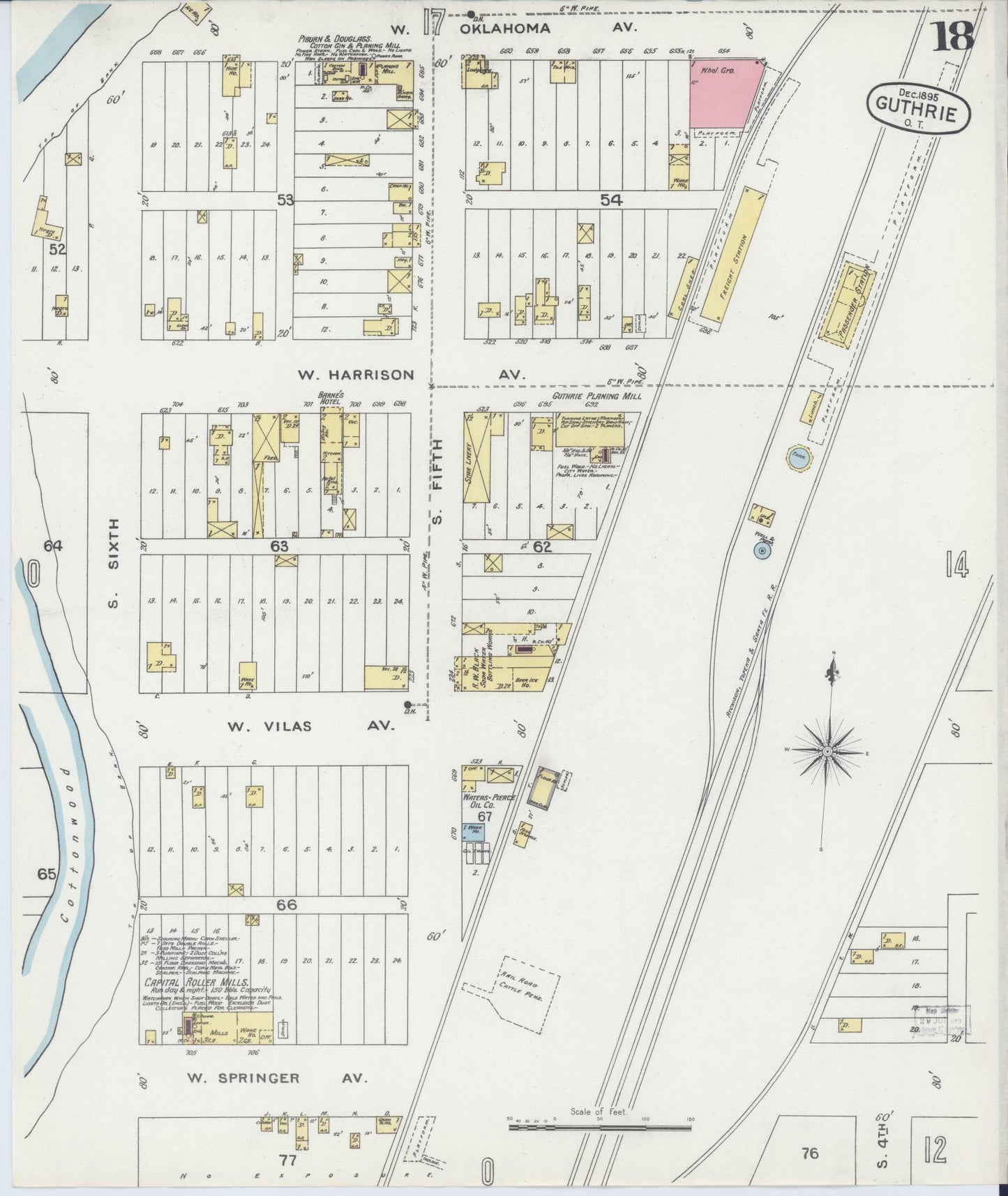 Sanborn Fire Insurance Map from Guthrie, Logan County, Oklahoma (1895), Sheet #0018 - Complete Map Set gallery image, historic Sanborn map, vintage wall art, Oklahoma Oklahoma