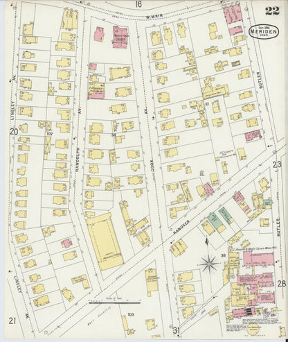 Sanborn Fire Insurance Map from Meriden, New Haven County, Connecticut (1896), Sheet #0022 - Complete Map Set gallery image, historic Sanborn map, vintage wall art, Connecticut Connecticut
