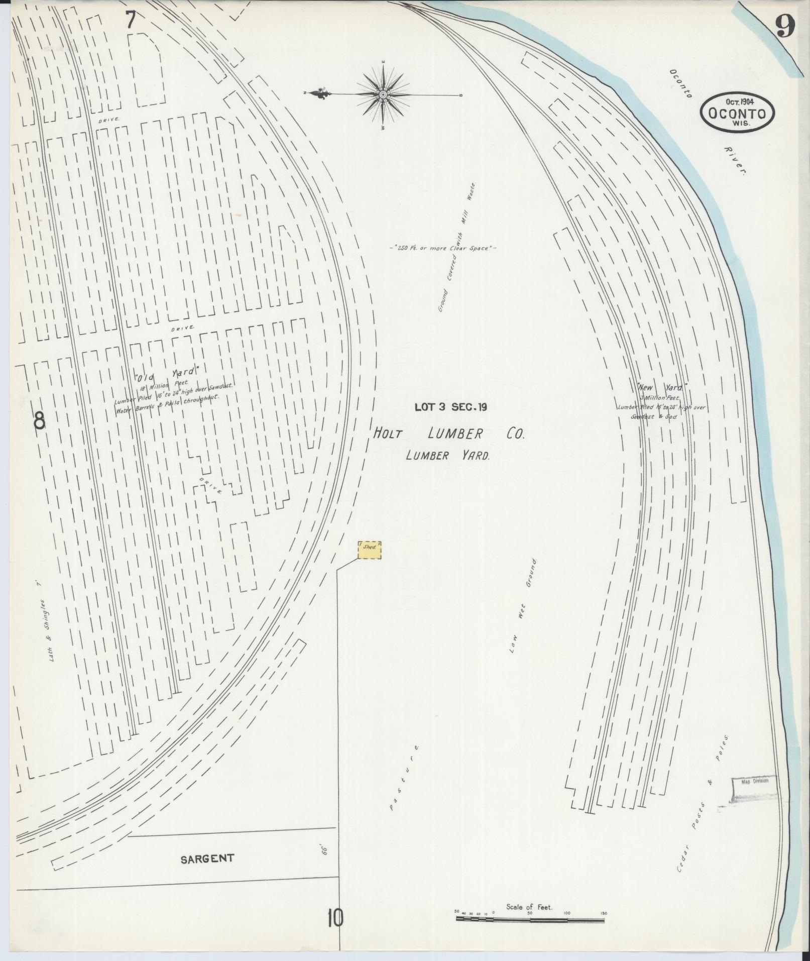 Sanborn Fire Insurance Map from Oconto, Oconto County, Wisconsin (1904), Sheet #0009 - Complete Map Set gallery image, historic Sanborn map, vintage wall art, Wisconsin Wisconsin