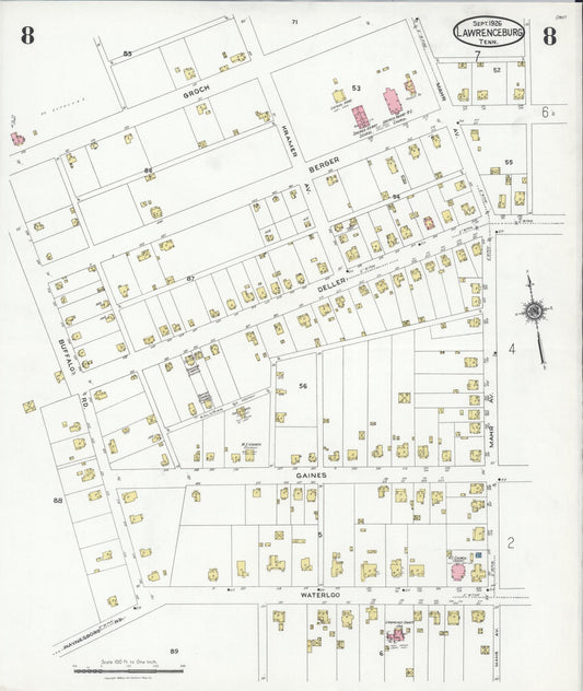 Sanborn Fire Insurance Map from Lawrenceburg, Lawrence County, Tennessee (1926), Sheet #0008 - Historic Sanborn Fire Insurance Map Print, vintage old map wall art, antique decor, genealogy gift, Tennessee Tennessee map