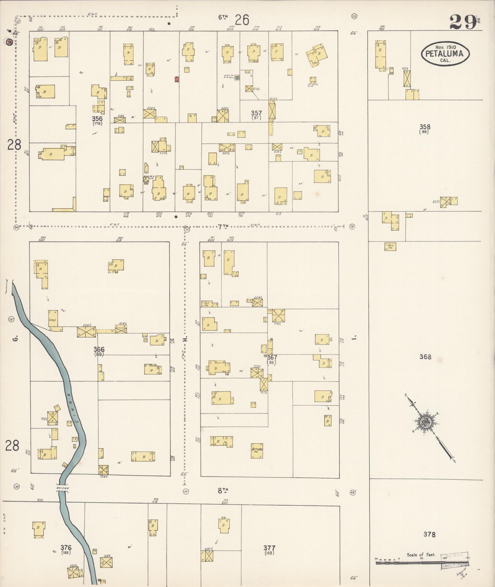 Sanborn Fire Insurance Map from Petaluma, Sonoma County, California (1910), Sheet #0029 - Complete Map Set gallery image, historic Sanborn map, vintage wall art, California California