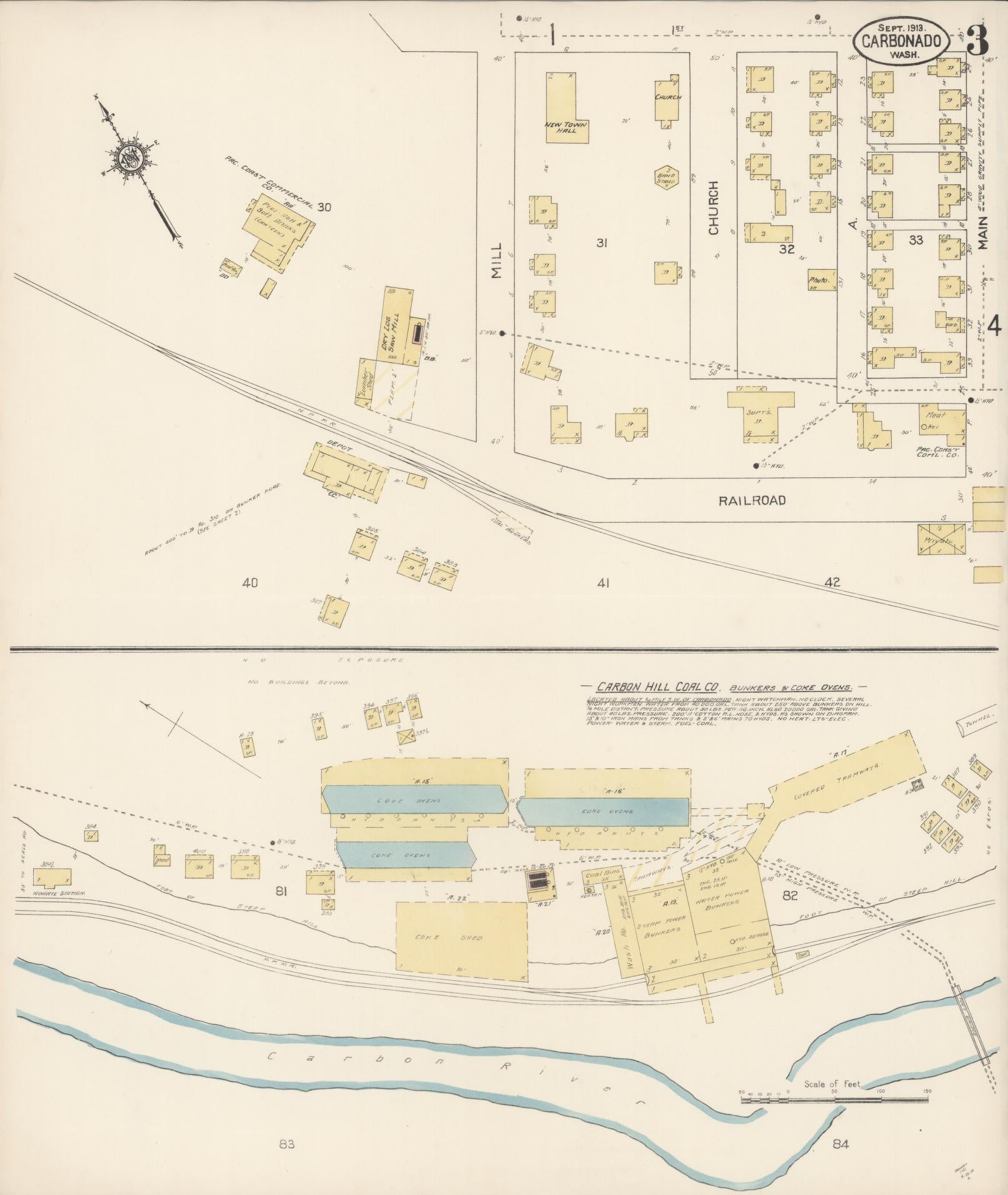 Sanborn Fire Insurance Map from Carbonado, Pierce County, Washington (1913), Sheet #0003 - Complete Map Set gallery image, historic Sanborn map, vintage wall art, Washington Washington