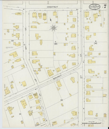 Sanborn Fire Insurance Map from Gadsden, Etowah County, Alabama (1894), Sheet #0007 - Complete Map Set gallery image, historic Sanborn map, vintage wall art, Alabama Alabama