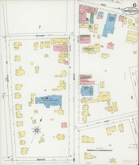 Sanborn Fire Insurance Map from Morristown, Morris County, New Jersey (1901), Sheet #0006 - Historic Sanborn Fire Insurance Map Print, vintage old map wall art, antique decor, genealogy gift, New Jersey New Jersey map