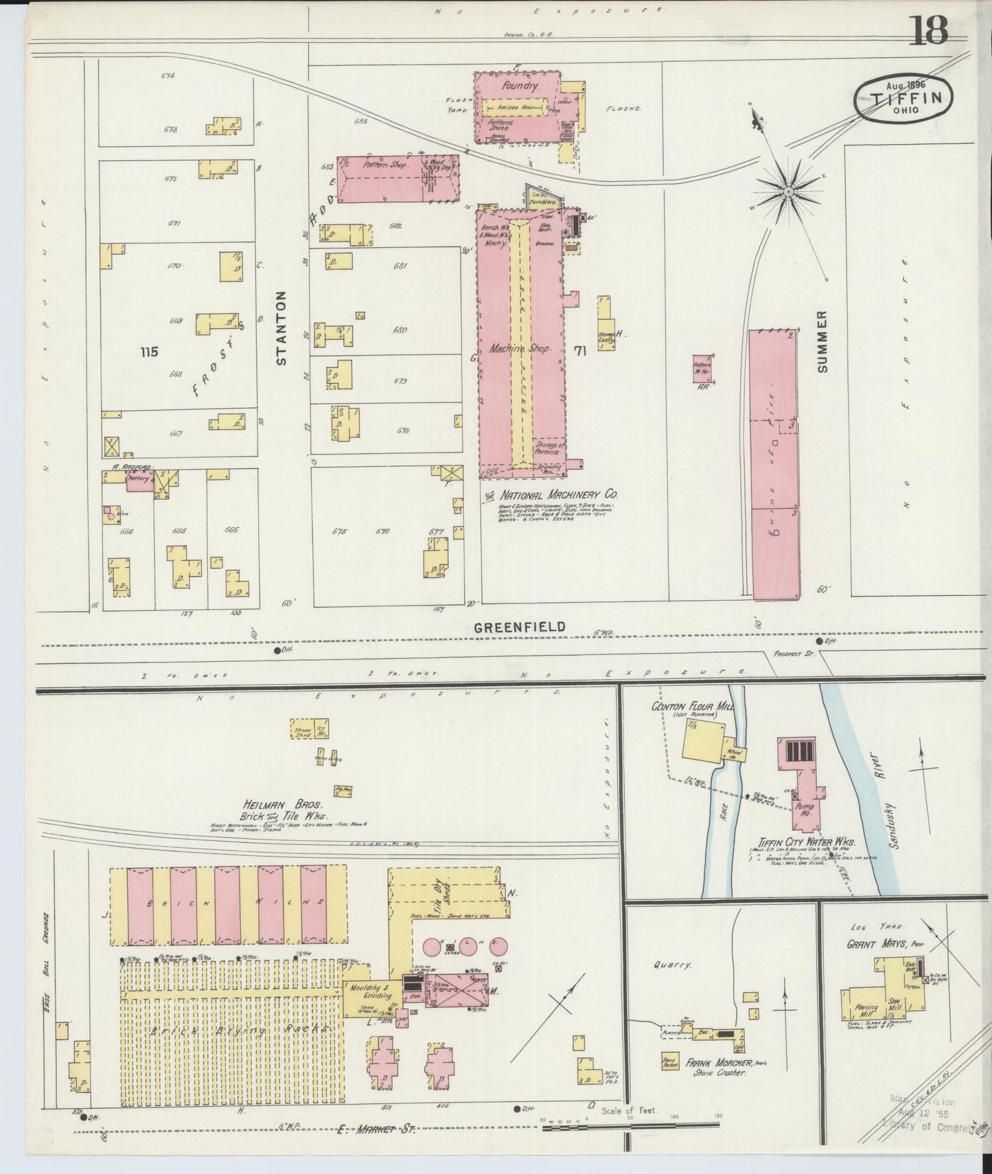 Sanborn Fire Insurance Map from Tiffin, Seneca County, Ohio (1896), Sheet #0018 - Complete Map Set gallery image, historic Sanborn map, vintage wall art, Ohio Ohio
