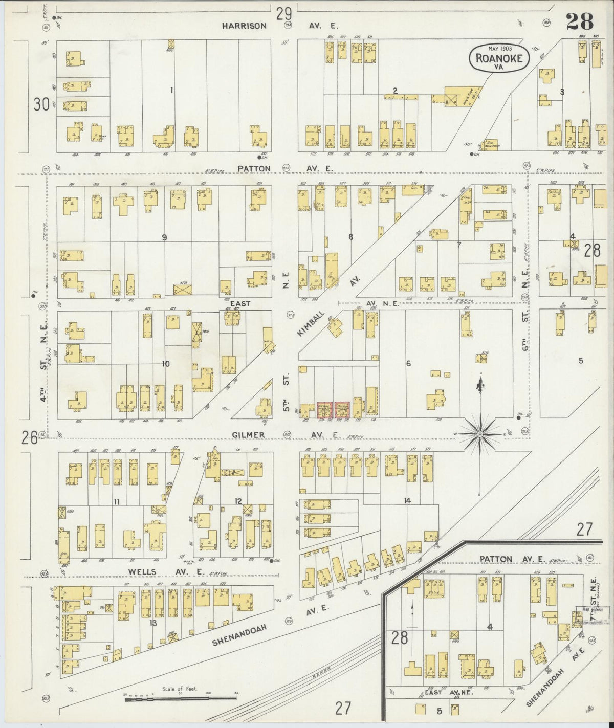 Sanborn Fire Insurance Map from Roanoke, Independent Cities, Virginia (1903), Sheet #0028 - Complete Map Set gallery image, historic Sanborn map, vintage wall art, Virginia Virginia