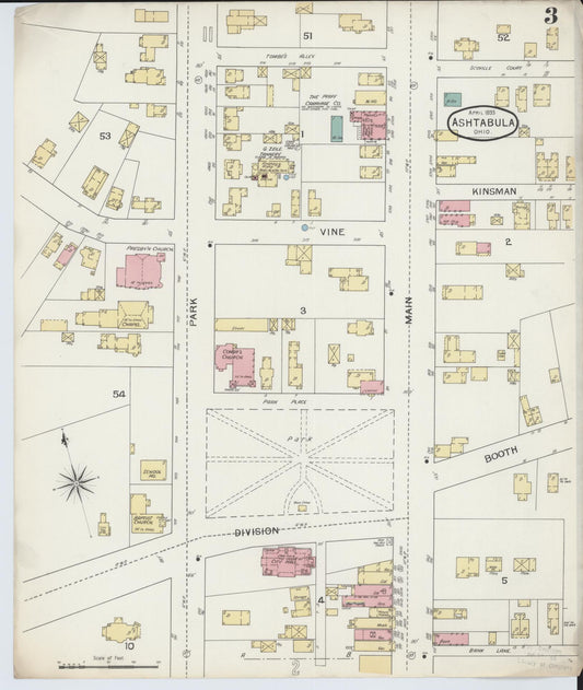 Sanborn Fire Insurance Map from Ashtabula, Ashtabula County, Ohio (1893), Sheet #0003 - Historic Sanborn Fire Insurance Map Print, vintage old map wall art, antique decor, genealogy gift, Ohio Ohio map