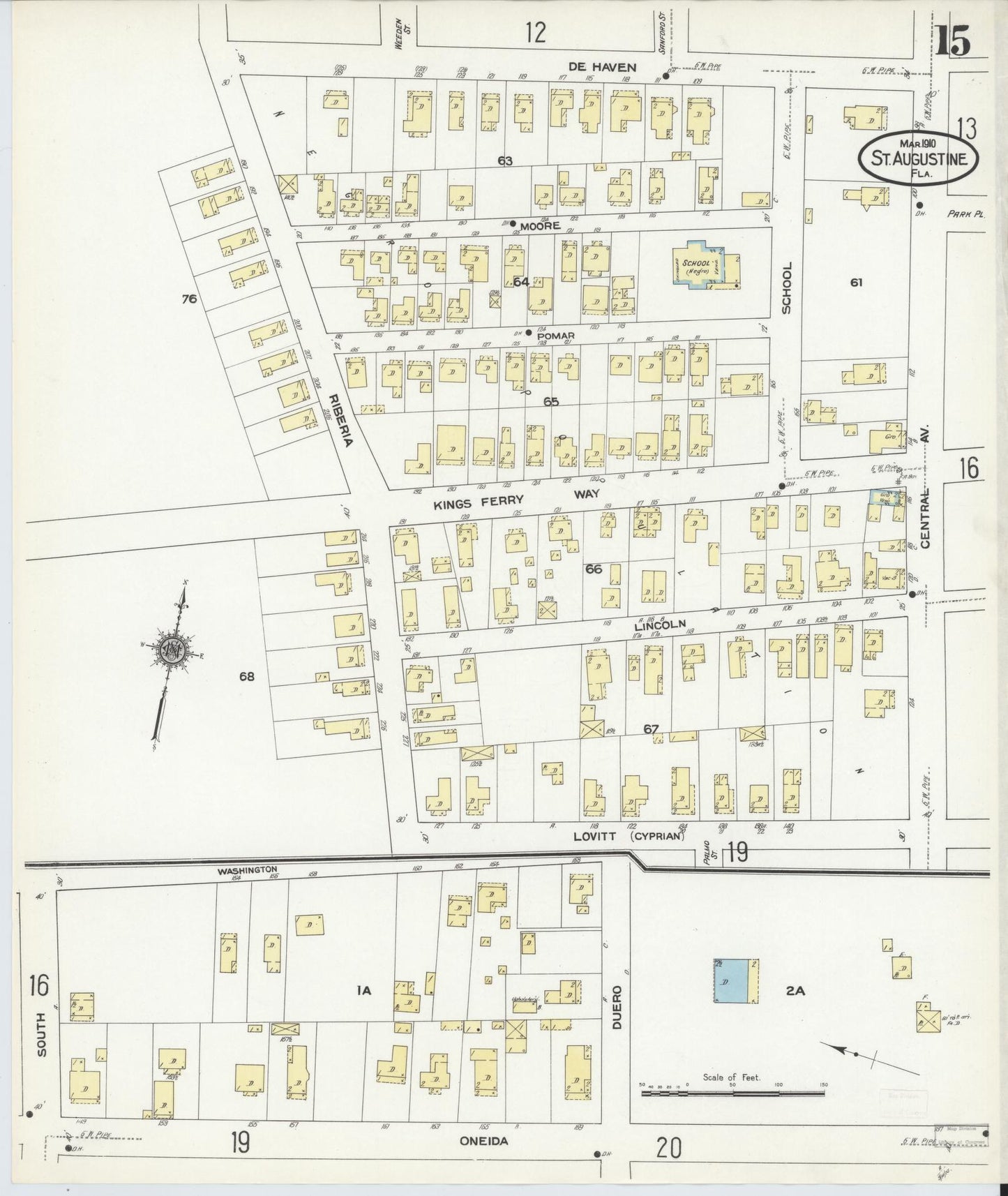 Sanborn Fire Insurance Map from Saint Augustine, Saint John's County, Florida (1910), Sheet #0015 - Complete Map Set gallery image, historic Sanborn map, vintage wall art, Florida Florida