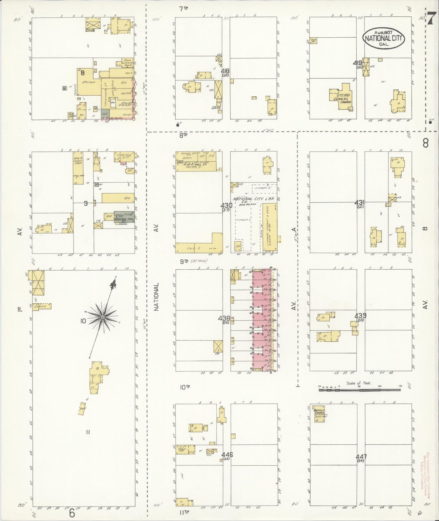 Sanborn Fire Insurance Map from National City, San Diego County, California (1907), Sheet #0007 - Complete Map Set gallery image, historic Sanborn map, vintage wall art, California California