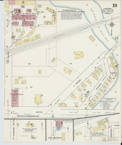 Sanborn Fire Insurance Map from Elyria, Lorain County, Ohio (1915), Sheet #0019 - Historic Sanborn Fire Insurance Map Print, vintage old map wall art, antique decor, genealogy gift, Ohio Ohio map