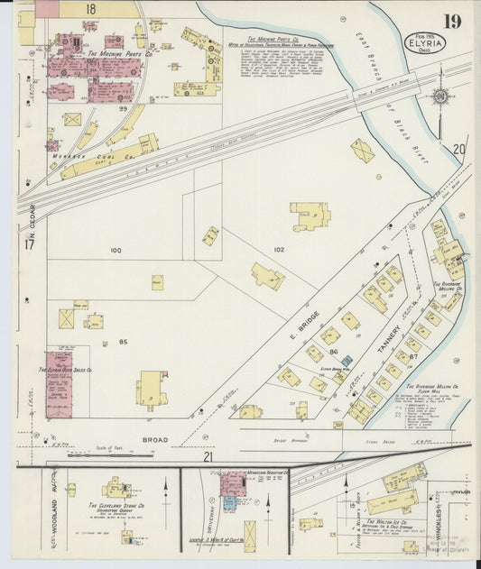 Sanborn Fire Insurance Map from Elyria, Lorain County, Ohio (1915), Sheet #0019 - Historic Sanborn Fire Insurance Map Print, vintage old map wall art, antique decor, genealogy gift, Ohio Ohio map