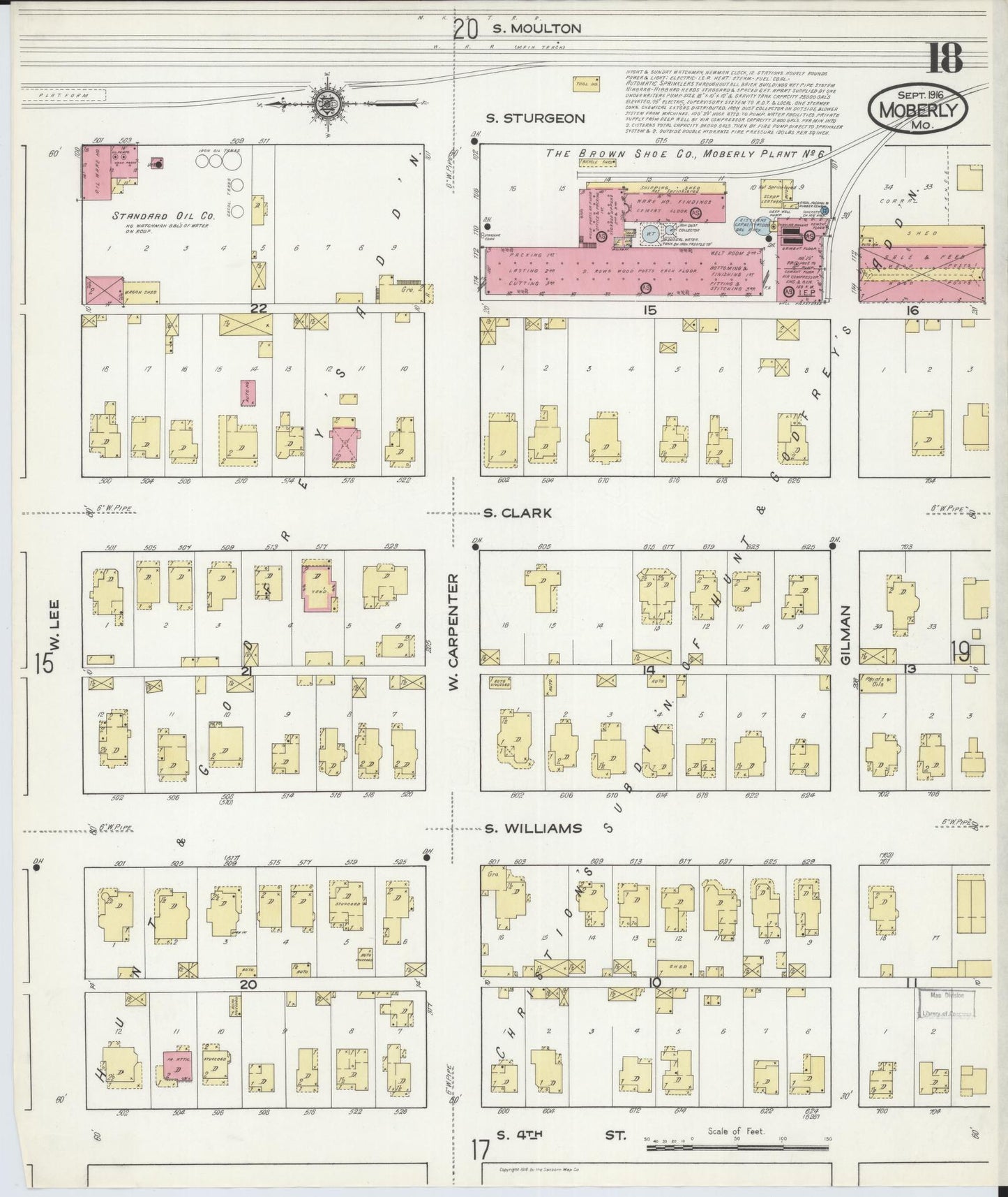Sanborn Fire Insurance Map from Moberly, Randolph County, Missouri (1916), Sheet #0018 - Complete Map Set gallery image, historic Sanborn map, vintage wall art, Missouri Missouri