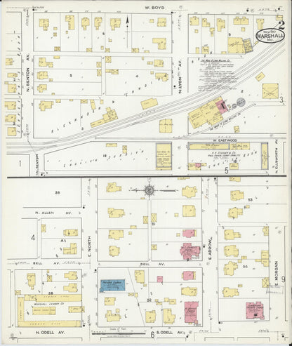 Sanborn Fire Insurance Map from Marshall, Saline County, Missouri (1917), Sheet #0002 - Complete Map Set gallery image, historic Sanborn map, vintage wall art, Missouri Missouri