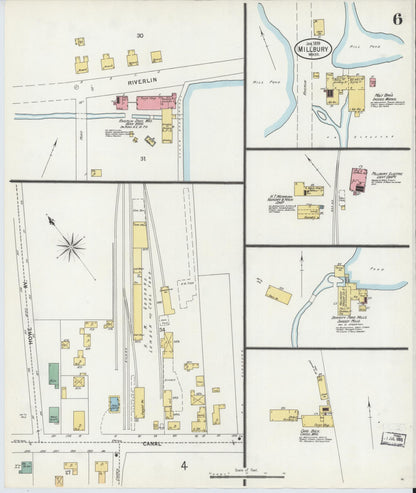 Sanborn Fire Insurance Map from Millbury, Worcester County, Massachusetts (1899), Sheet #0006 - Historic Sanborn Fire Insurance Map Print, vintage old map wall art, antique decor, genealogy gift, Massachusetts Massachusetts map