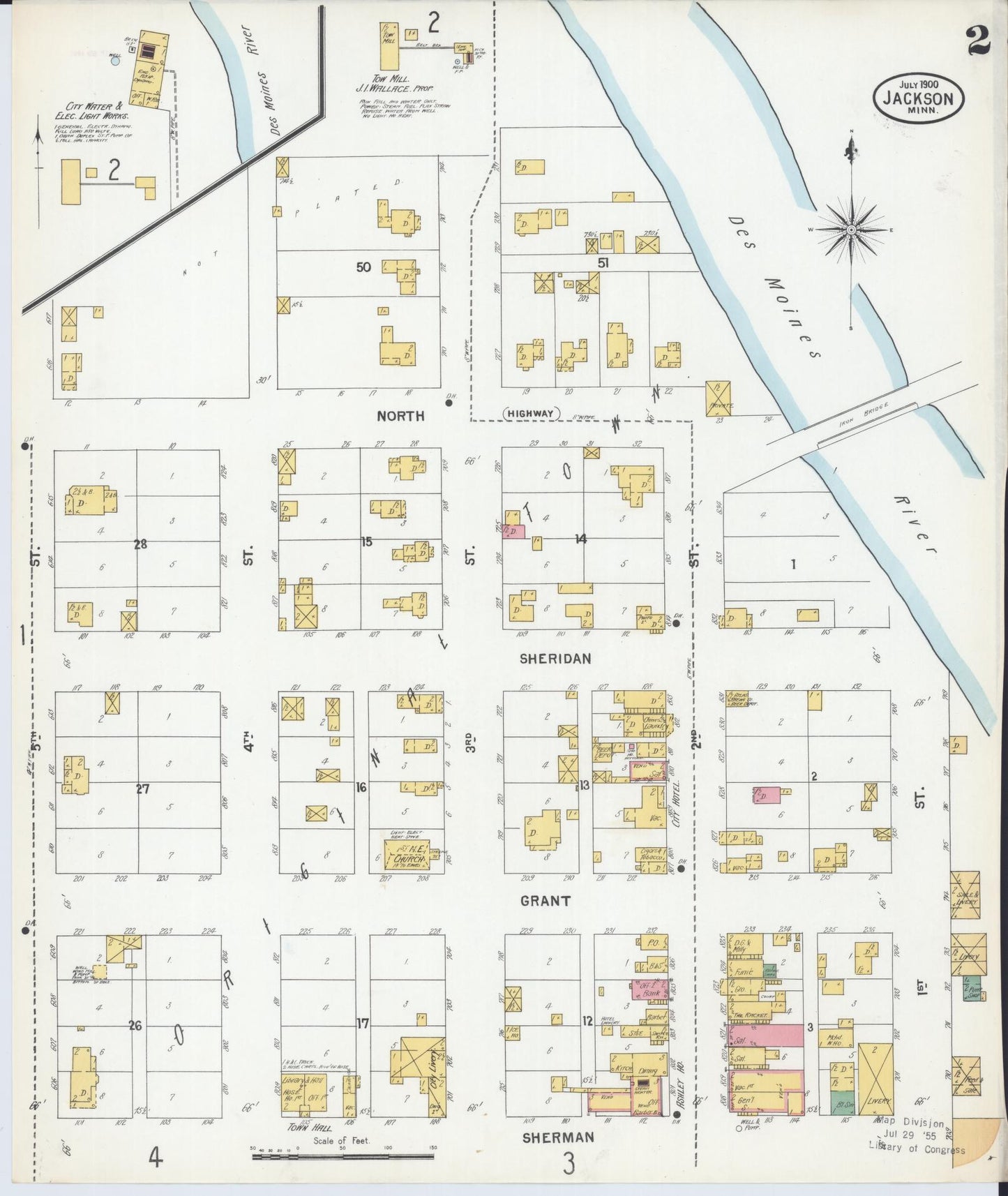 Sanborn Fire Insurance Map from Jackson, Jackson County, Minnesota (1900), Sheet #0002 - Complete Map Set gallery image, historic Sanborn map, vintage wall art, Minnesota Minnesota