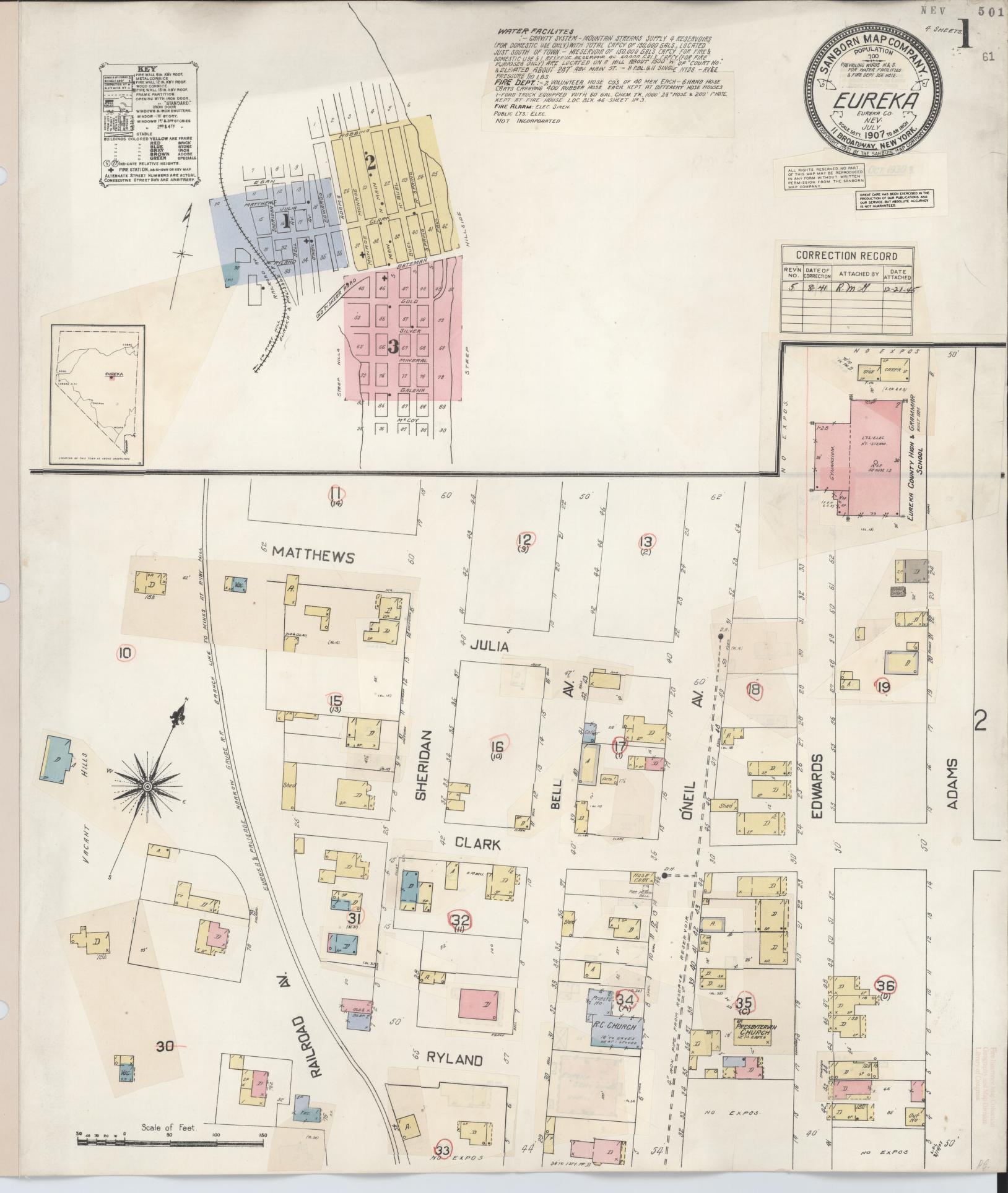 Sanborn Fire Insurance Map from Eureka, Eureka County, Nevada (1941), Sheet #0001 - Historic Sanborn Fire Insurance Map Print, vintage old map wall art, antique decor, genealogy gift, Nevada Nevada map