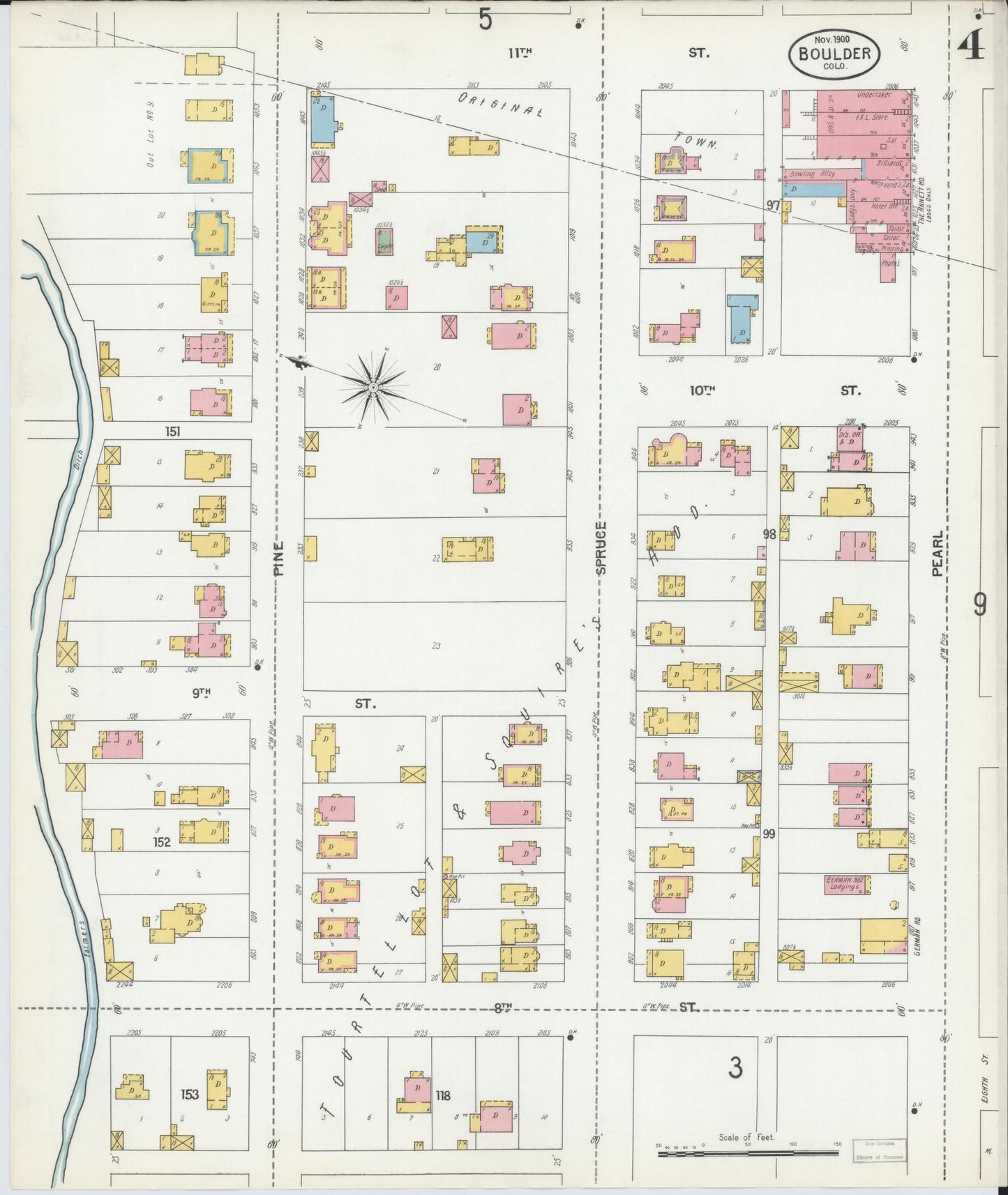 Sanborn Fire Insurance Map from Boulder, Boulder County, Colorado (1900), Sheet #0004 - Complete Map Set gallery image, historic Sanborn map, vintage wall art, Colorado Colorado