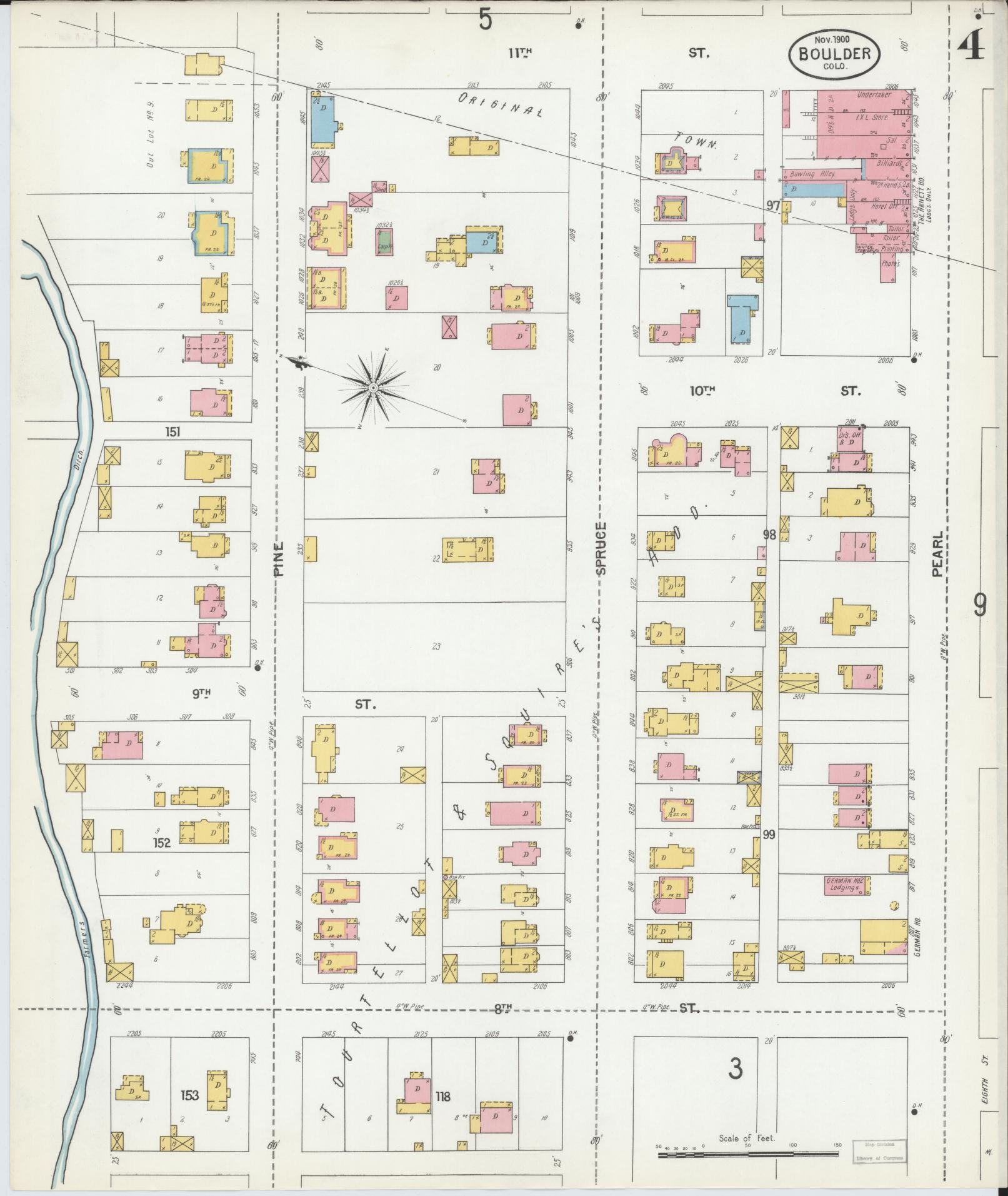Sanborn Fire Insurance Map from Boulder, Boulder County, Colorado (1900), Sheet #0004 - Complete Map Set gallery image, historic Sanborn map, vintage wall art, Colorado Colorado