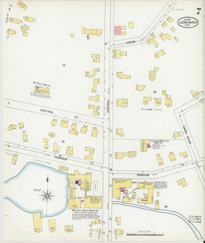 Sanborn Fire Insurance Map from Leominster, Worcester County, Massachusetts (1901), Sheet #0007 - Complete Map Set gallery image, historic Sanborn map, vintage wall art, Massachusetts Massachusetts